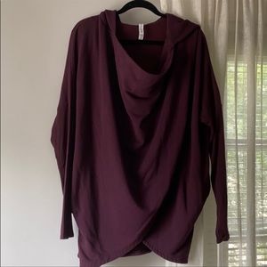 Athleta Hooded Sweatshirt Plum Ribbed Sleeves XL. Great condition.